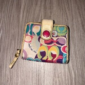 Coach Colorful Canvas Wallet with Gold Accents